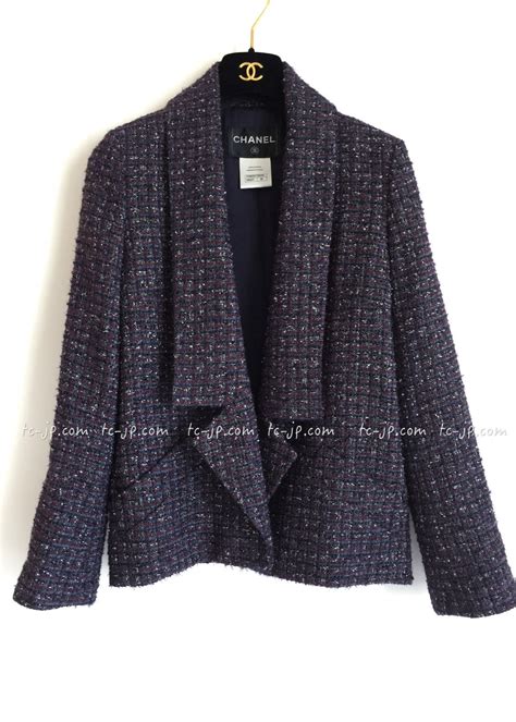 CHANEL 14B Metallic Navy Purple Tweed Jacket Vanessa 